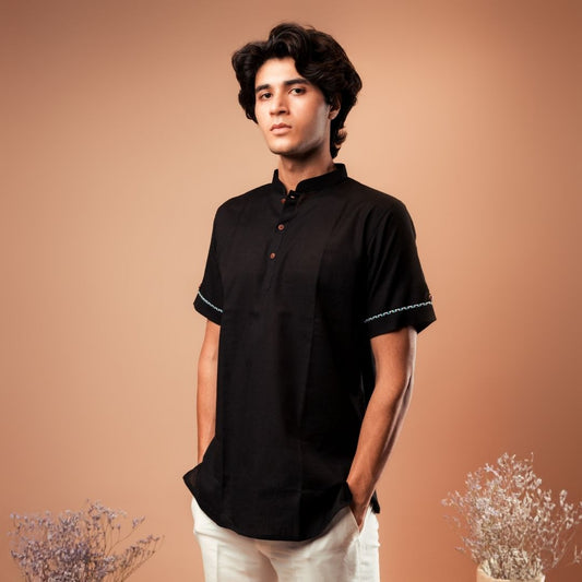 Suutraa Men's Classic Black Shirt Kurta - suutraa.com