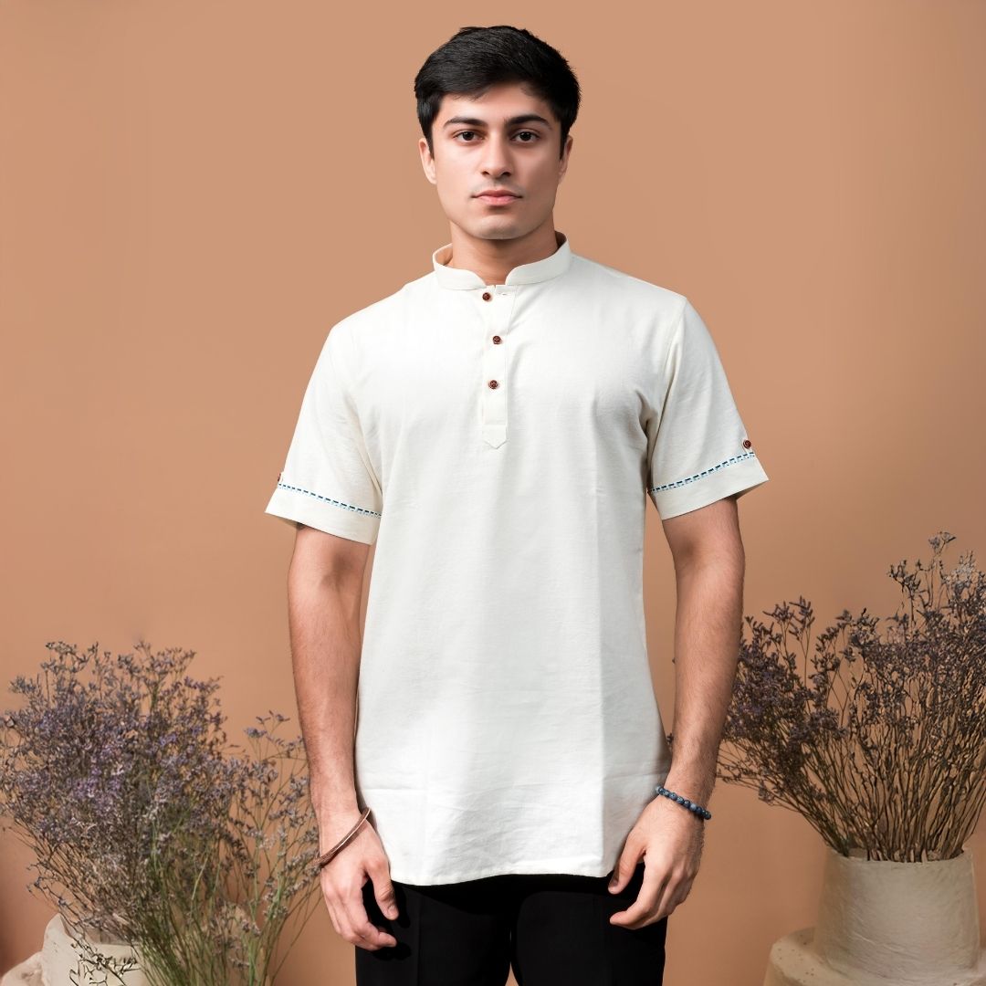 Suutraa Men's Cream Shirt Kurta - suutraa.com