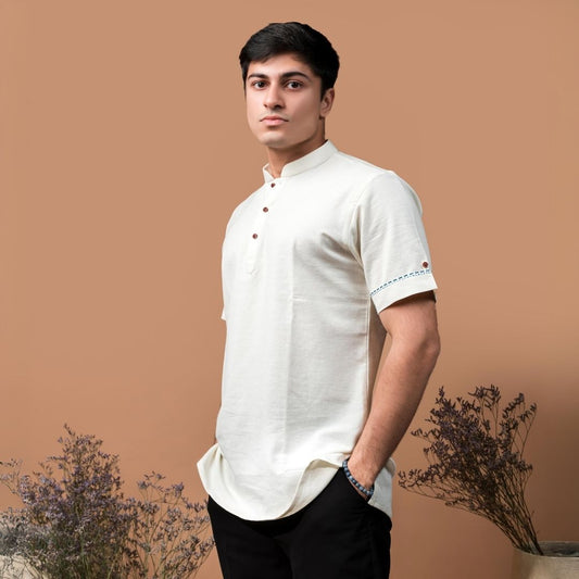 Suutraa Men's Cream Shirt Kurta - suutraa.com