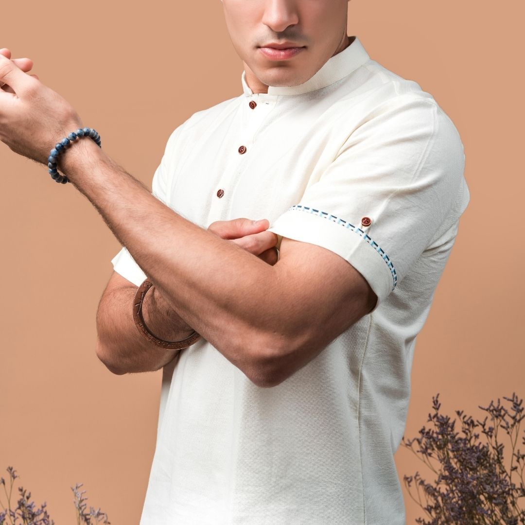 Suutraa Men's Cream Shirt Kurta - suutraa.com