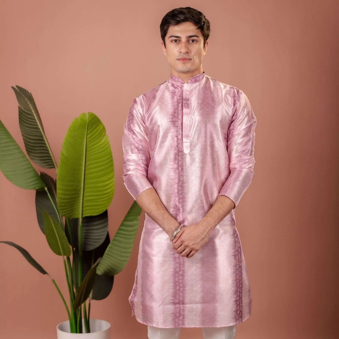 Suutraa Men’s Lavender Silk Omber Kurta - suutraa.com