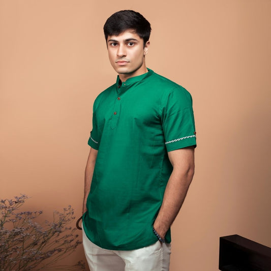 Suutraa Men's Deep Green Shirt Kurta - suutraa.com