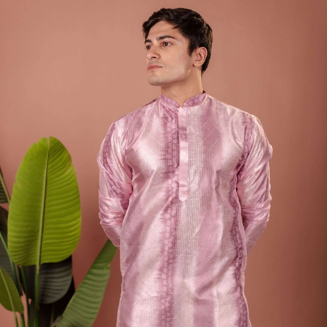 Suutraa Men’s Lavender Silk Omber Kurta - suutraa.com
