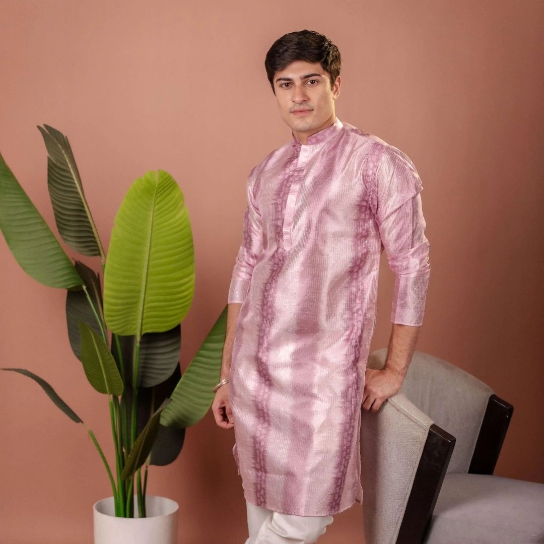 Suutraa Men’s Lavender Silk Omber Kurta - suutraa.com