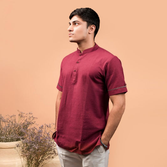 Suutraa Men's Deep Red Shirt Kurta - suutraa.com