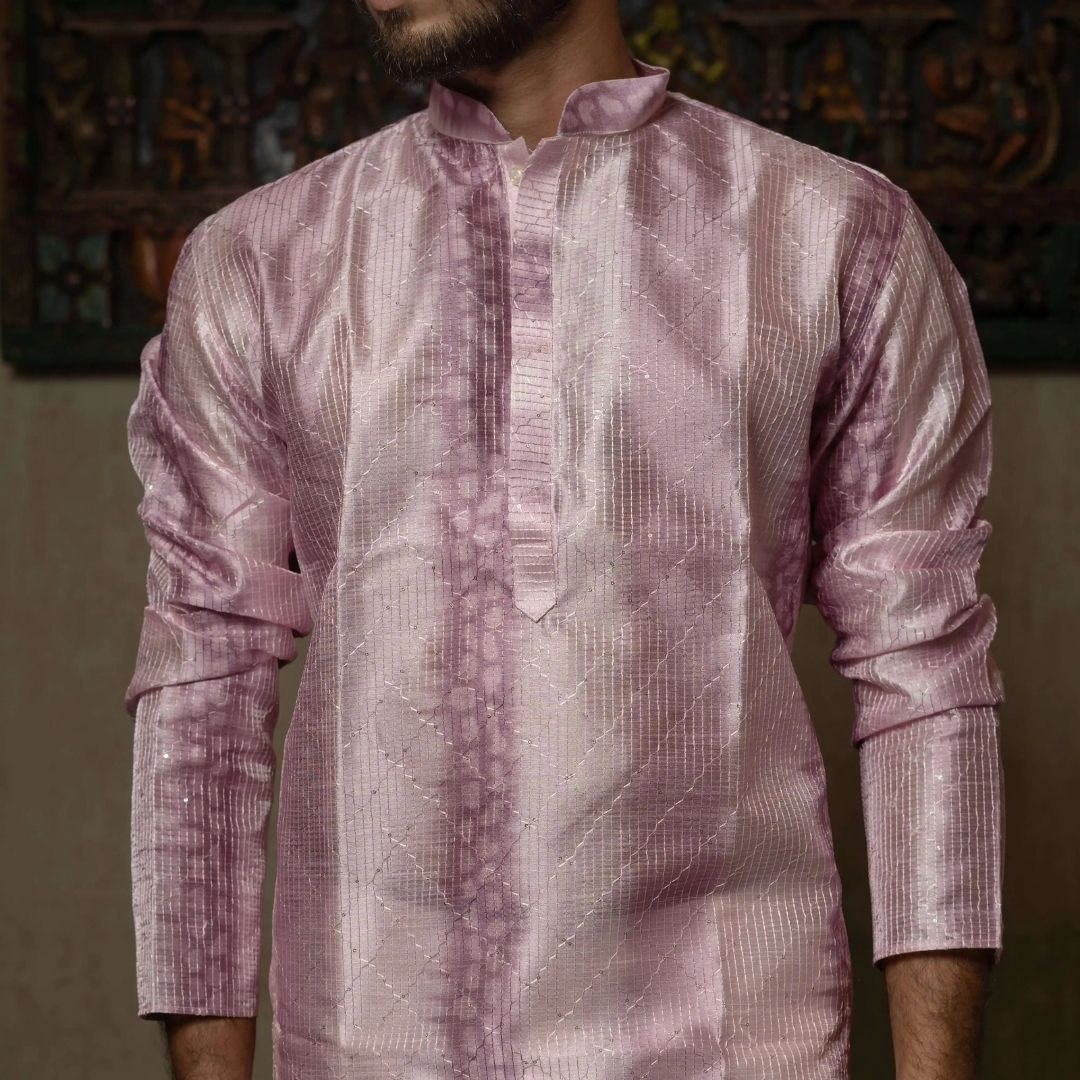 Suutraa Men’s Lavender Silk Omber Kurta - suutraa.com