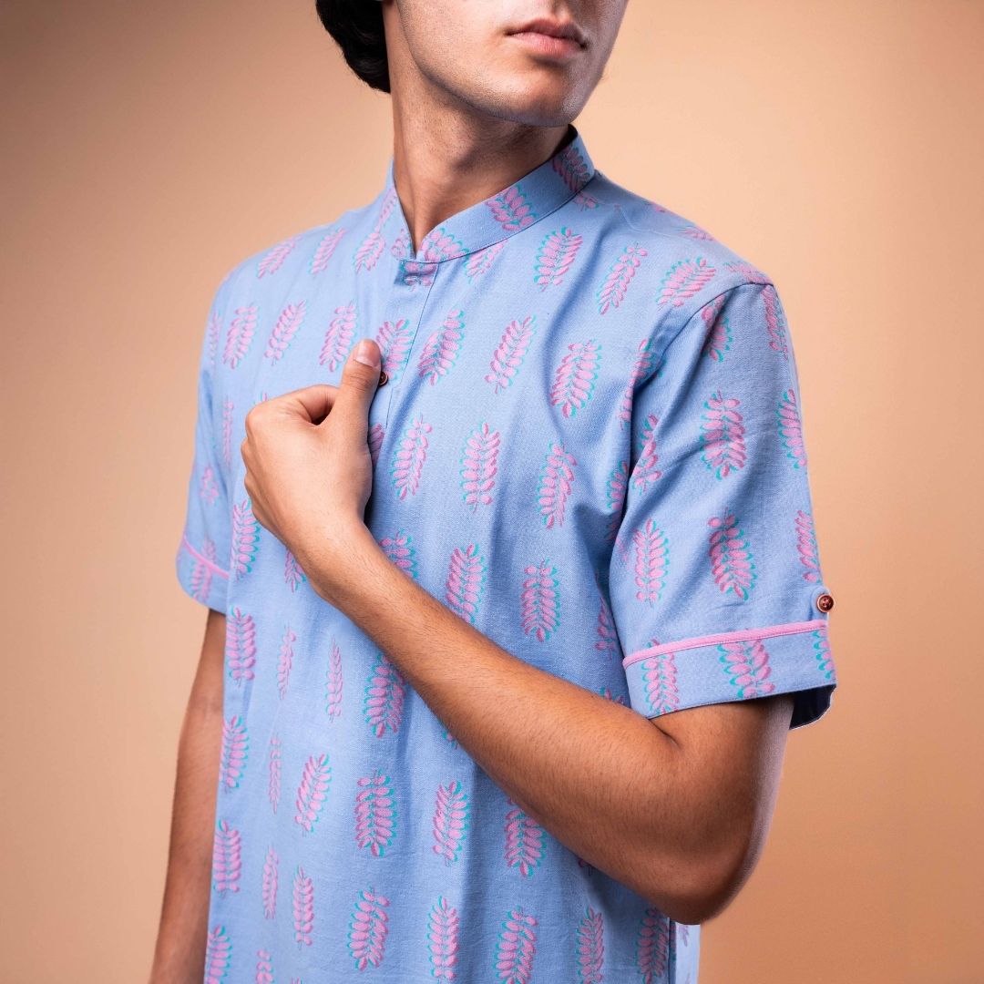 Suutraa Men's Electric Blue Shirt Kurta - suutraa.com