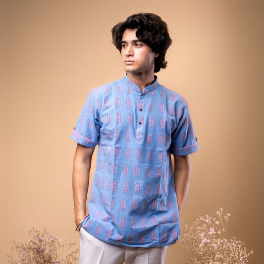 Suutraa Men's Electric Blue Shirt Kurta - suutraa.com