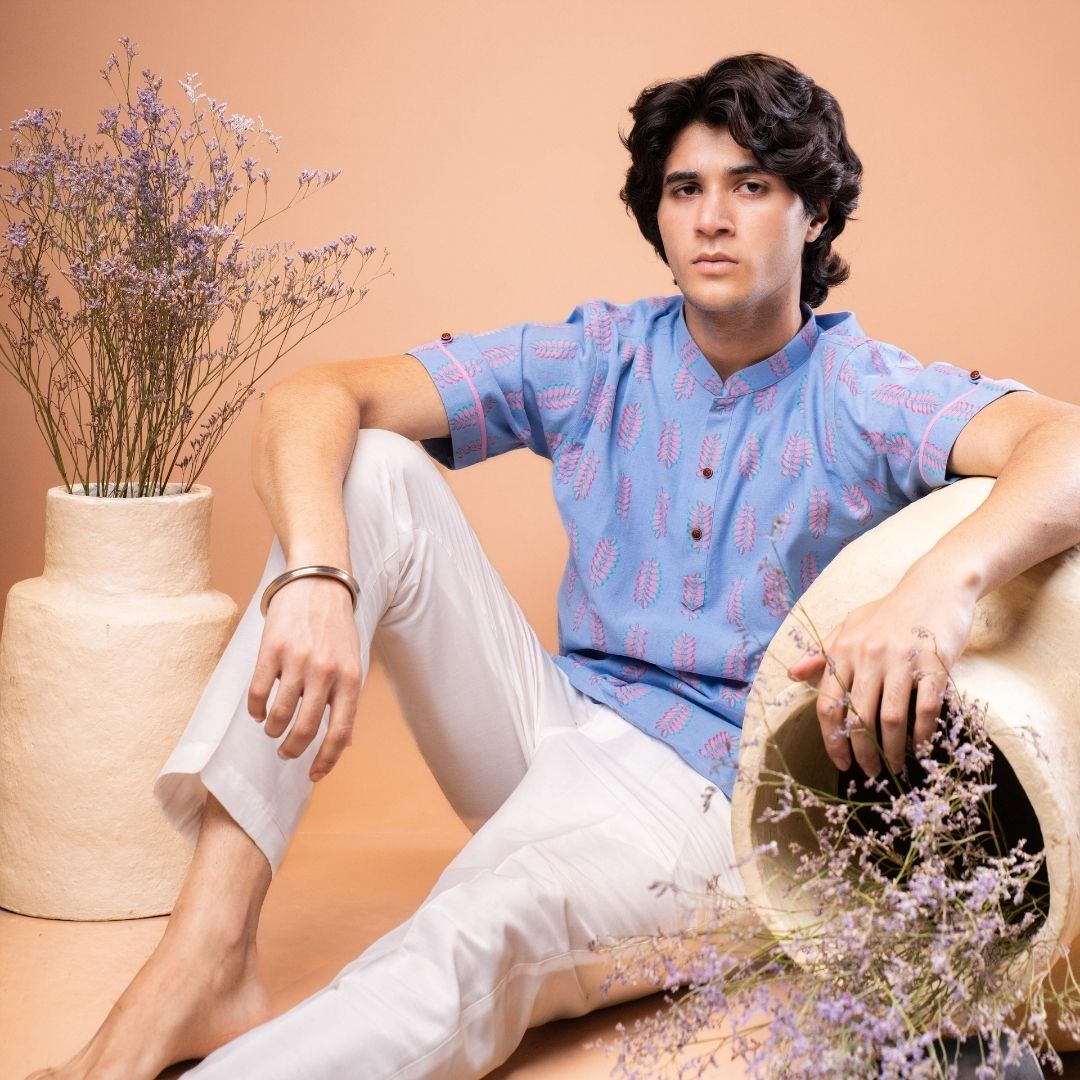 Suutraa Men's Electric Blue Shirt Kurta - suutraa.com