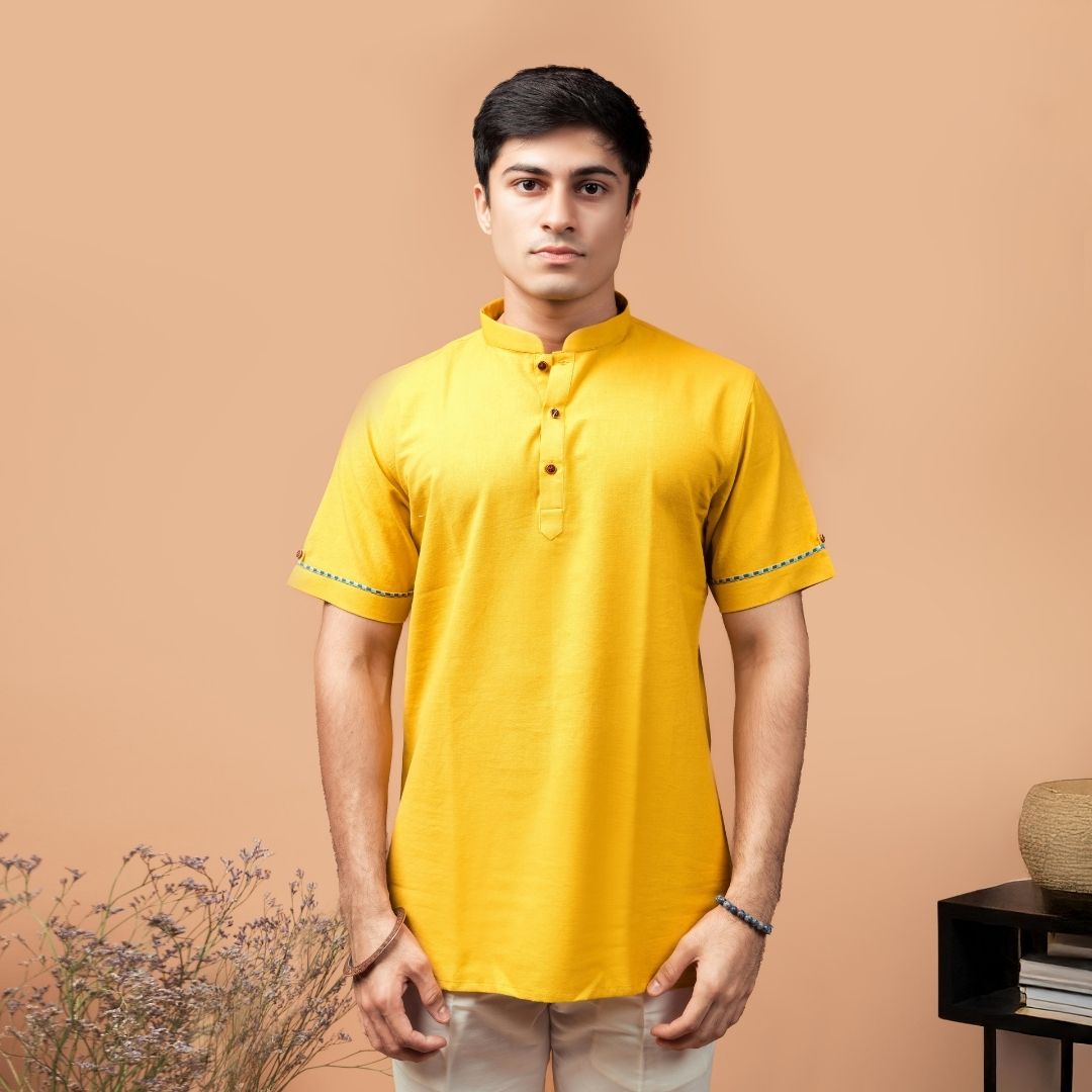 Suutraa Men's Lemon Mustard Shirt Kurta - suutraa.com