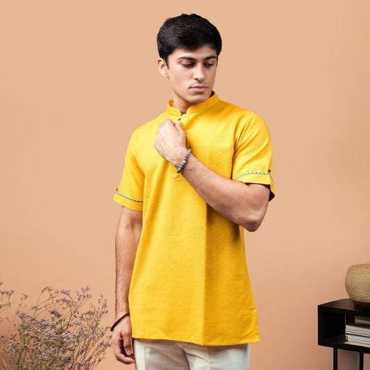 Suutraa Men's Lemon Mustard Shirt Kurta - suutraa.com