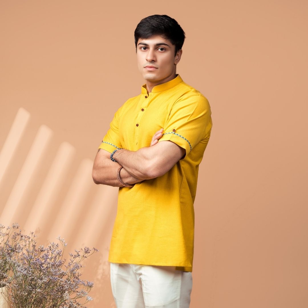 Suutraa Men's Lemon Mustard Shirt Kurta - suutraa.com