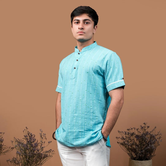 Suutraa Men's Light Blue Shirt Kurta - suutraa.com