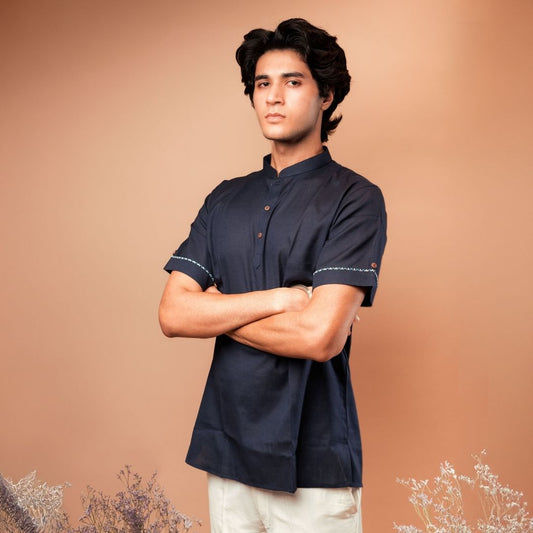 Sutraa Men's Navy Blue Shirt Kurta - suutraa.com