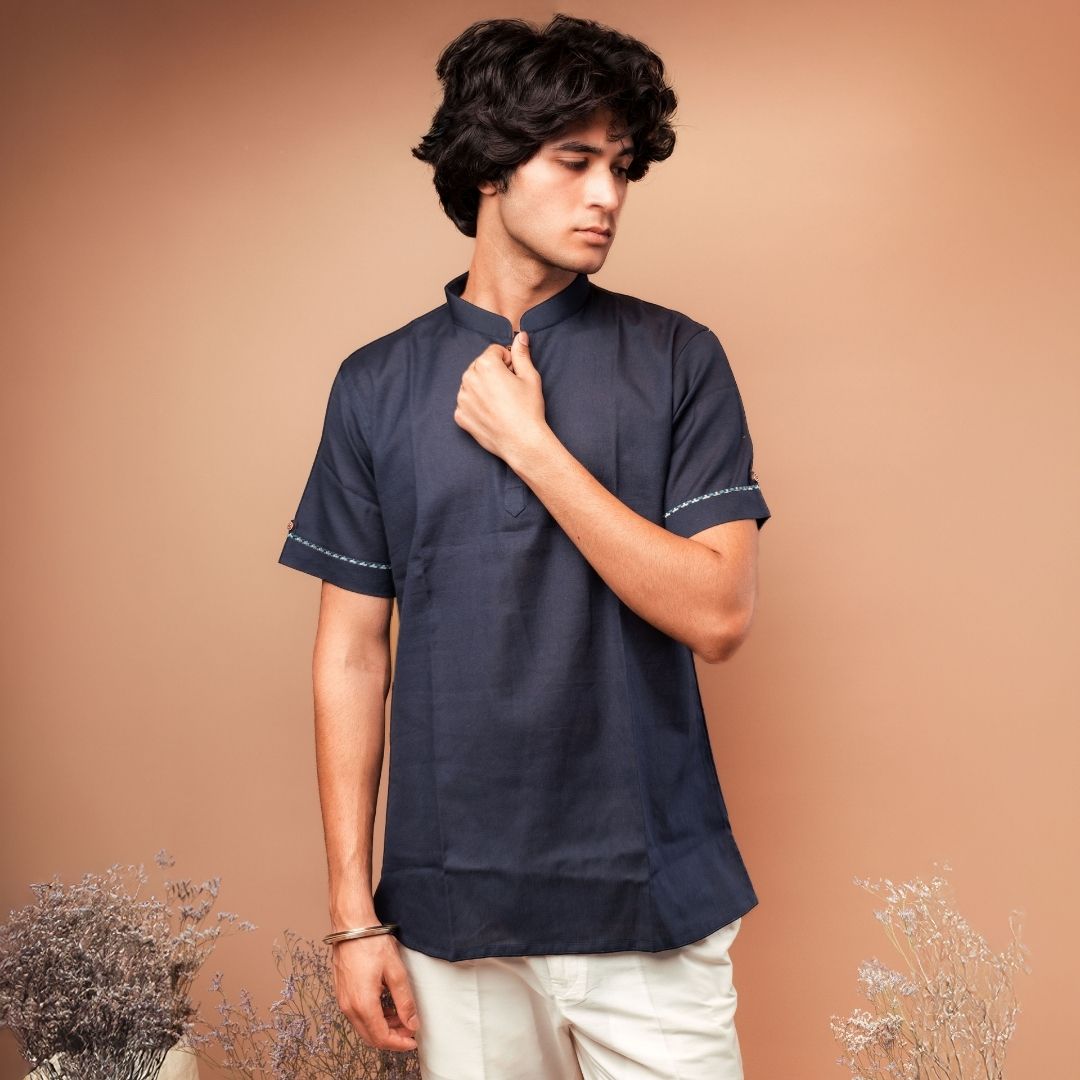 Sutraa Men's Navy Blue Shirt Kurta - suutraa.com