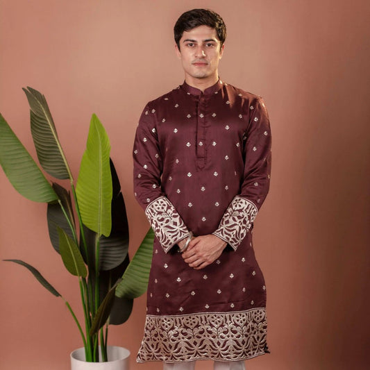 Suutraa Men's Wine Figure Embroided Kurta - suutraa.com