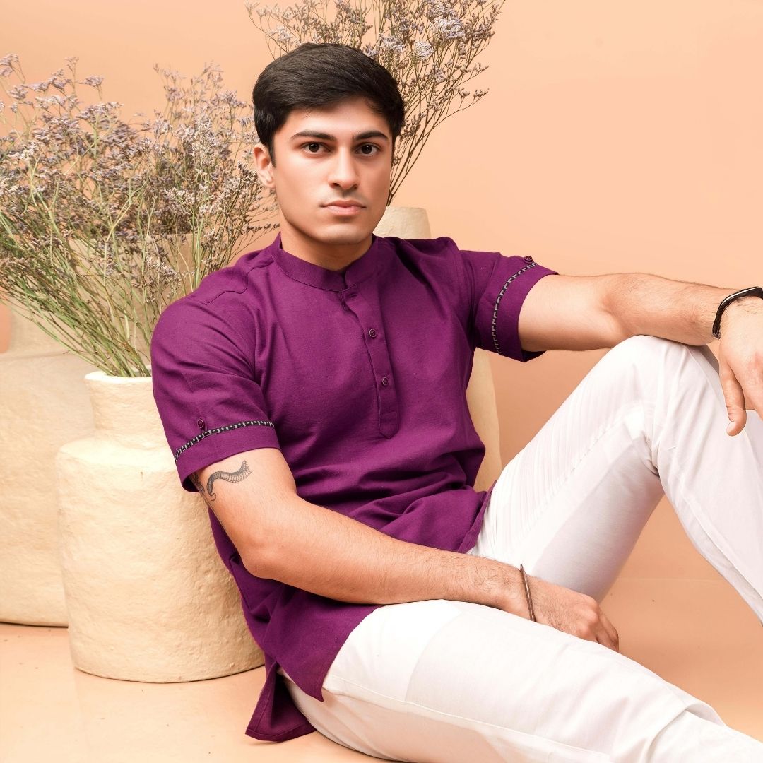 Suutraa Men's Purple Shirt Kurta - suutraa.com