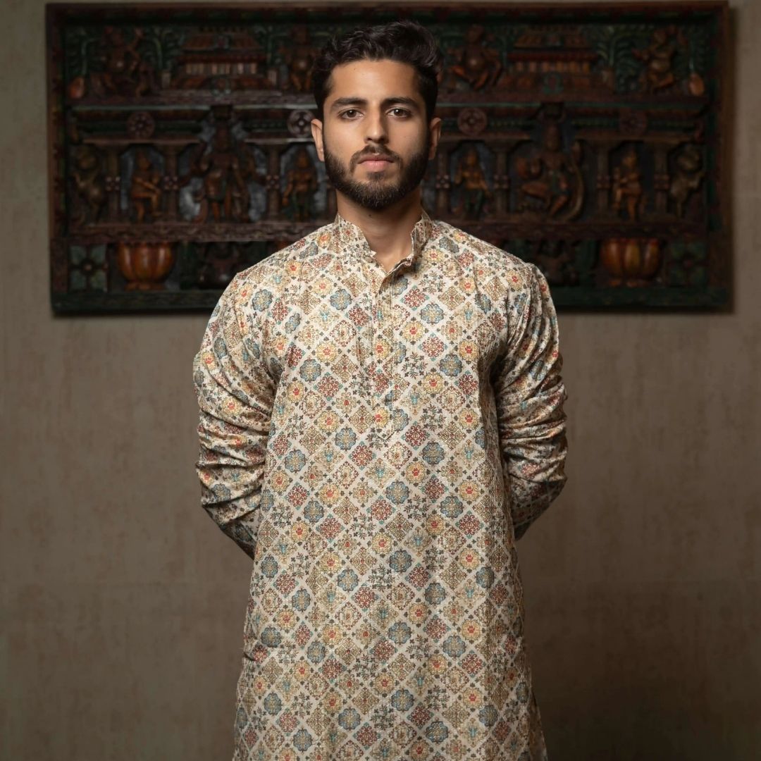 Suutraa Men's MULTI COLOUR COTTON PRINTED KURTA - suutraa.com