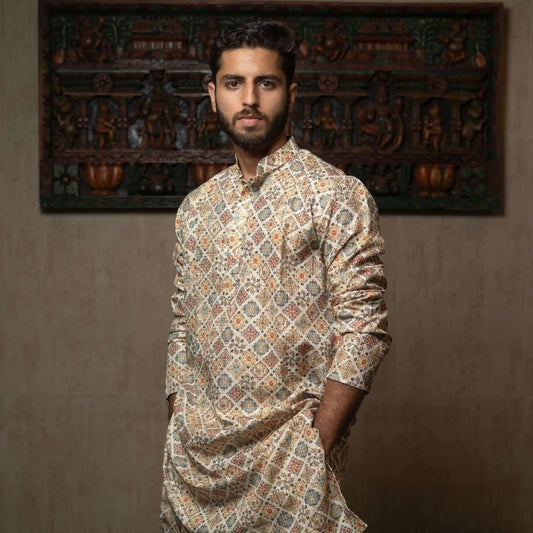 Suutraa Men's MULTI COLOUR COTTON PRINTED KURTA - suutraa.com