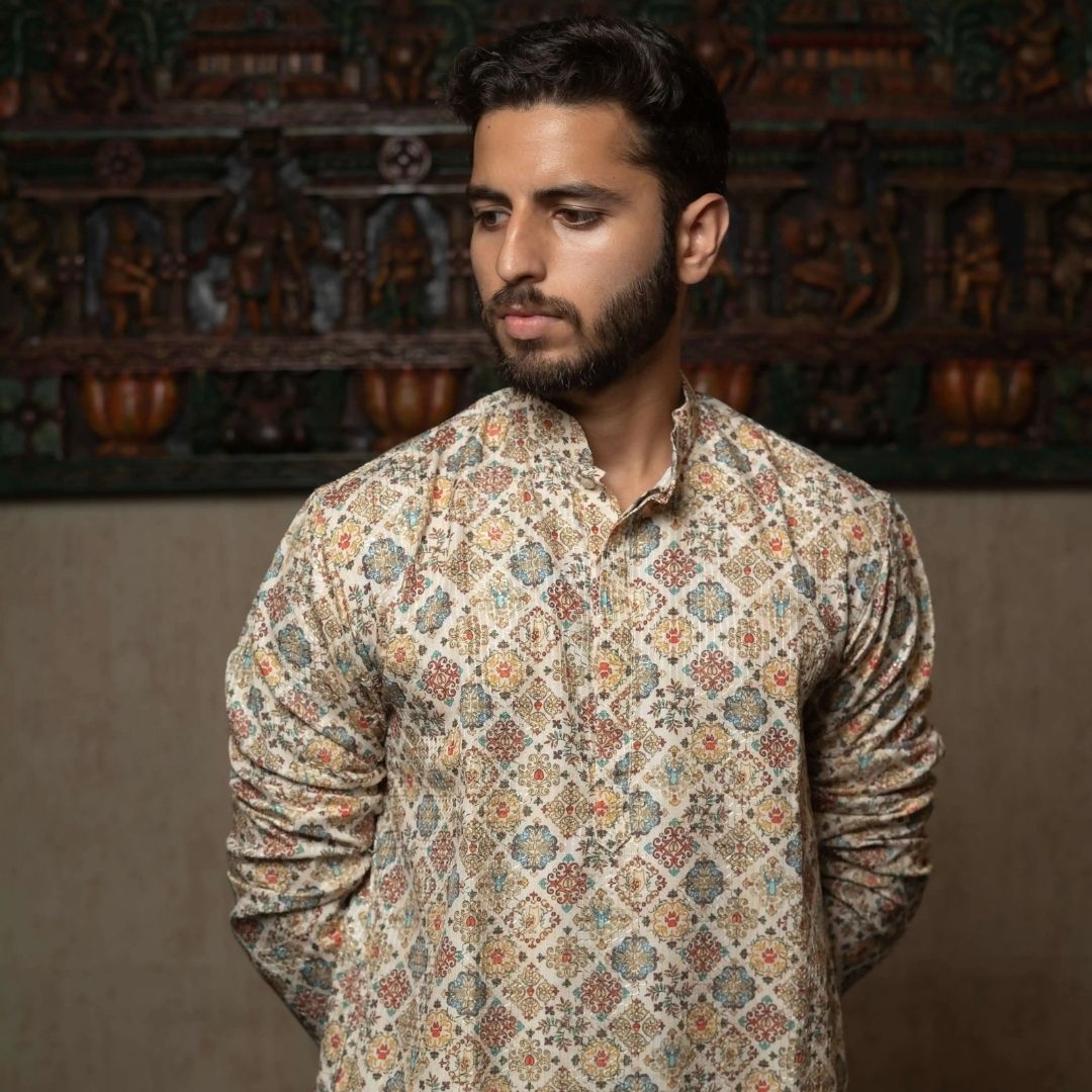 Suutraa Men's MULTI COLOUR COTTON PRINTED KURTA - suutraa.com