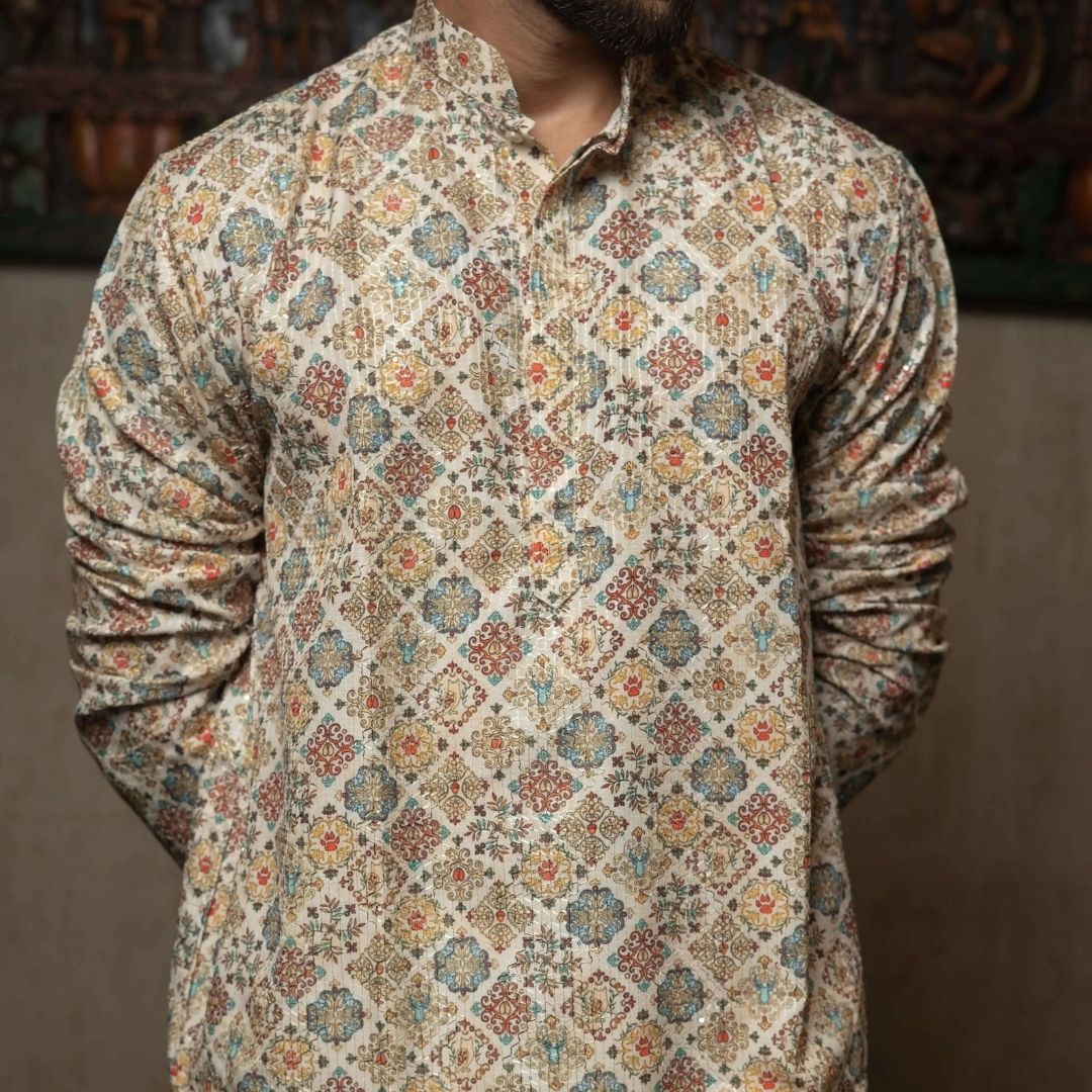 Suutraa Men's MULTI COLOUR COTTON PRINTED KURTA - suutraa.com