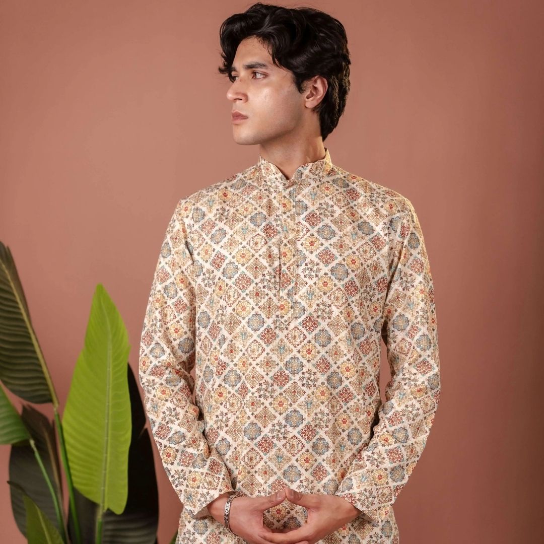 Suutraa Men's MULTI COLOUR COTTON PRINTED KURTA - suutraa.com
