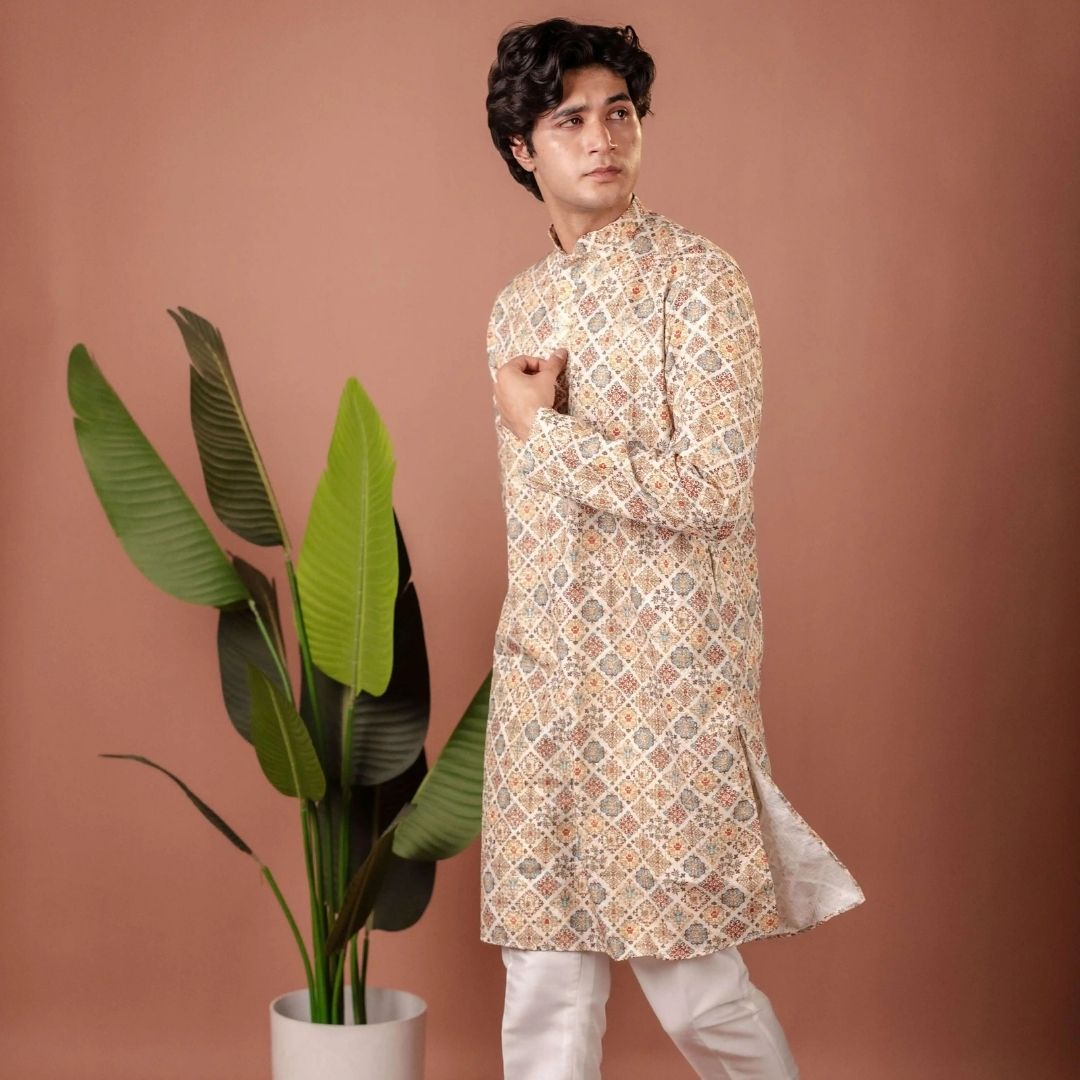 Suutraa Men's MULTI COLOUR COTTON PRINTED KURTA - suutraa.com