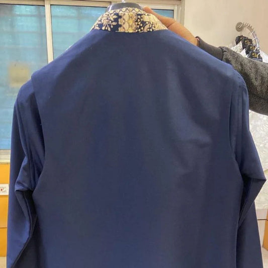 Suutraa Men's Silk Blue Jacket Kurta Pant Set - suutraa.com