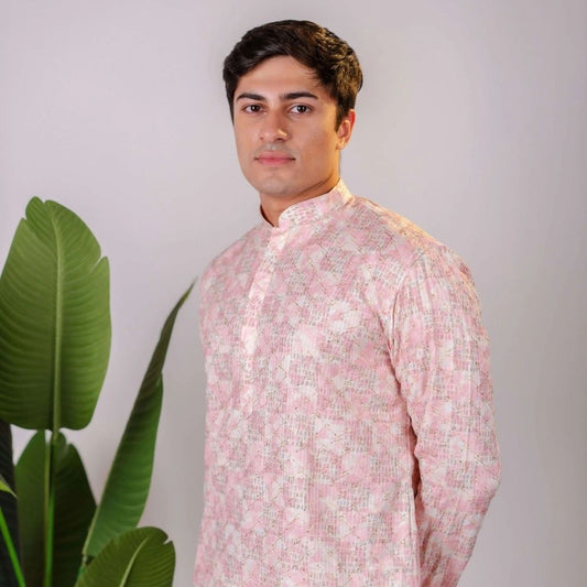 Suutraa Men's Lavender Coding Embroided Kurta With Off White Pyjama Set - suutraa.com
