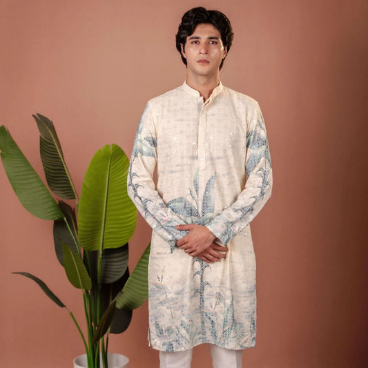 Suutraa Men's Off-White Figure Embroided Chikankari Kurta - suutraa.com