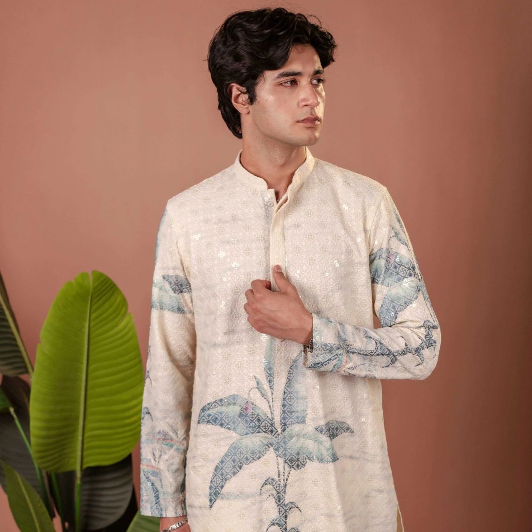 Suutraa Men's Off-White Figure Embroided Chikankari Kurta - suutraa.com