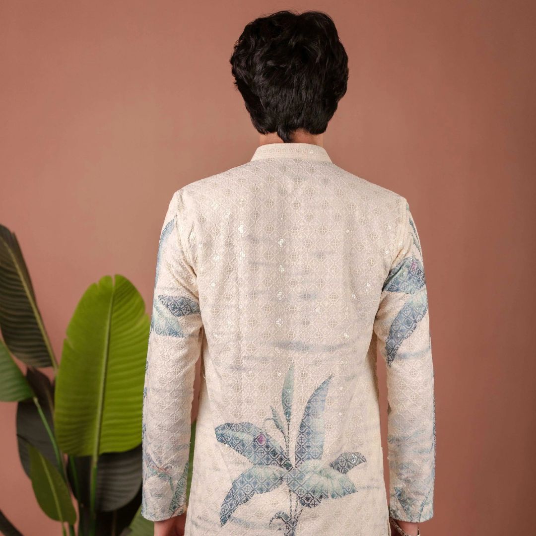 Suutraa Men's Off-White Figure Embroided Chikankari Kurta - suutraa.com