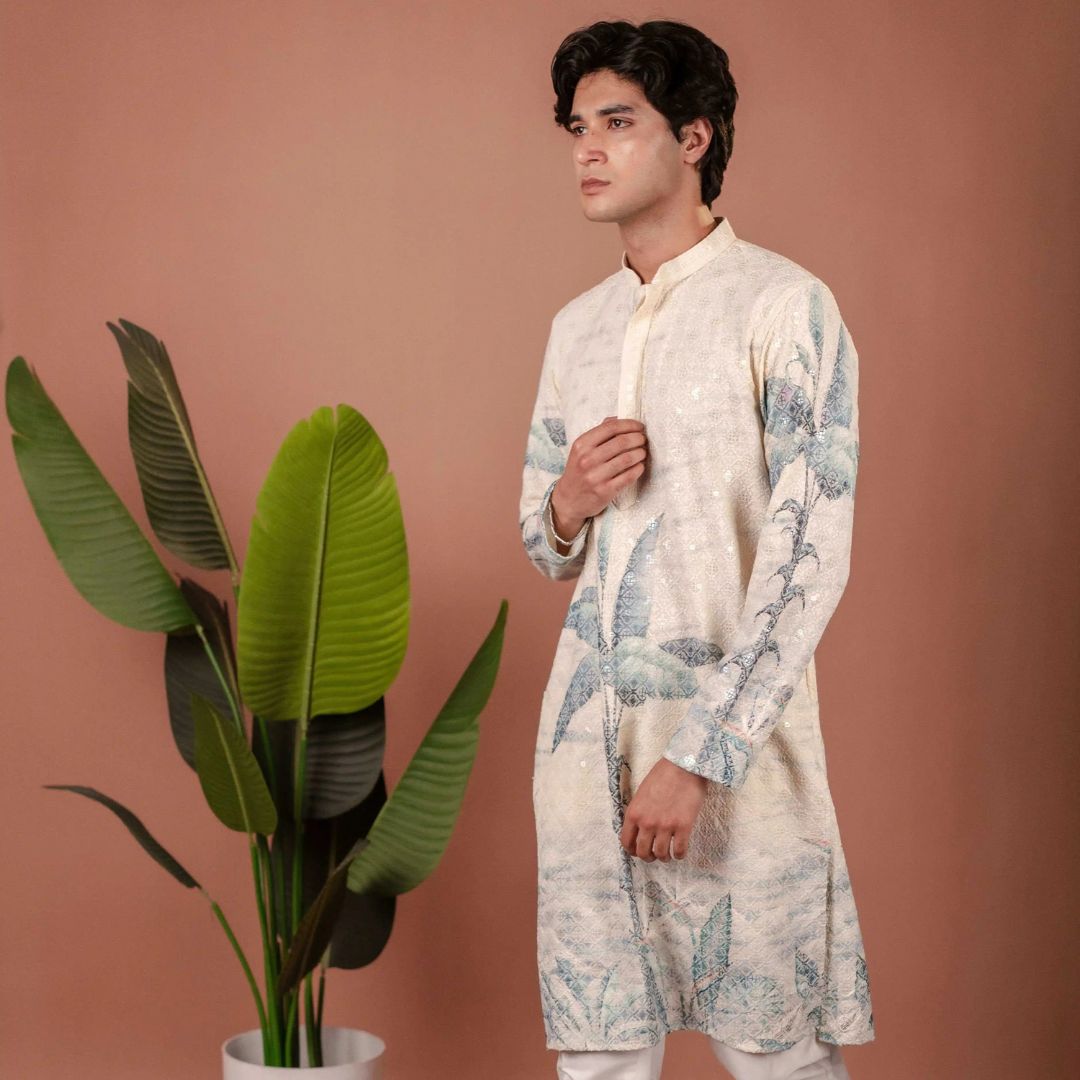 Suutraa Men's Off-White Figure Embroided Chikankari Kurta - suutraa.com