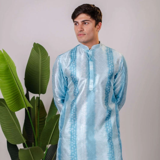Suutraa Men's Blue Silk Ombre Kurta - Suutraa.com