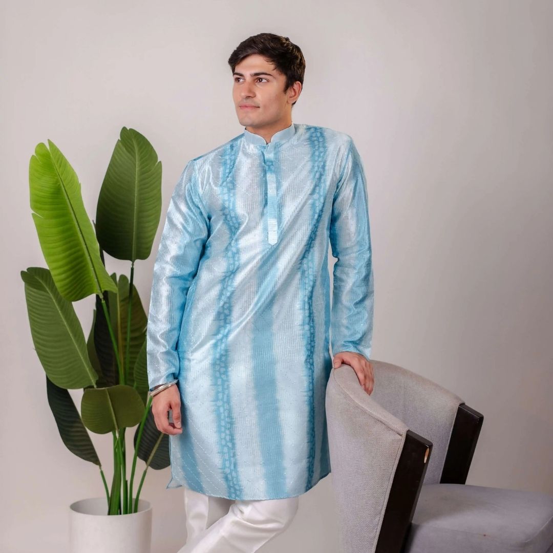 Suutraa Men's Blue Silk Ombre Kurta - Suutraa.com
