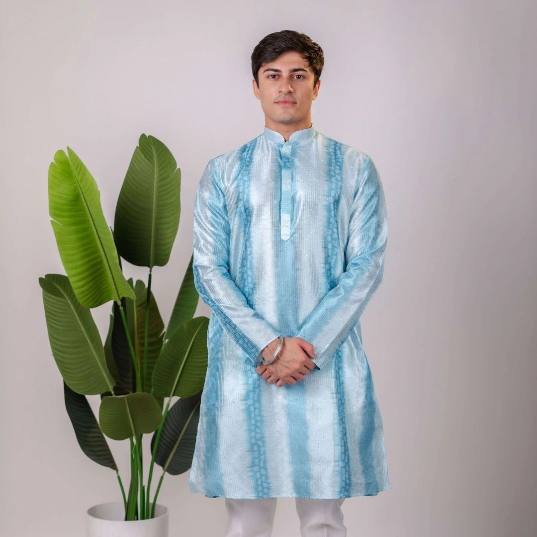 Suutraa Men's Blue Silk Ombre Kurta - Suutraa.com