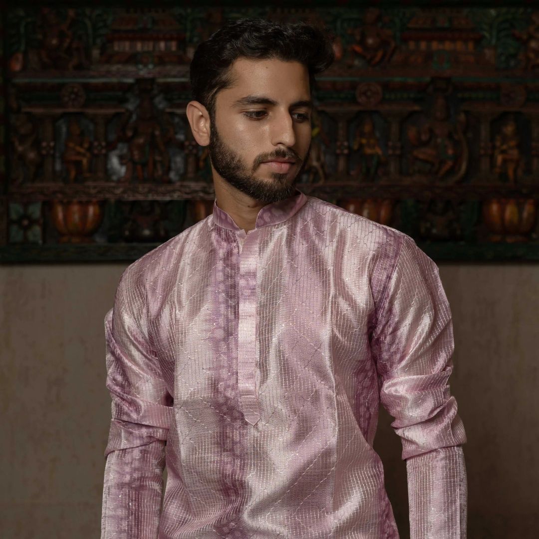 Suutraa Men's Lavender Silk Ombre Kurta - suutraa.com