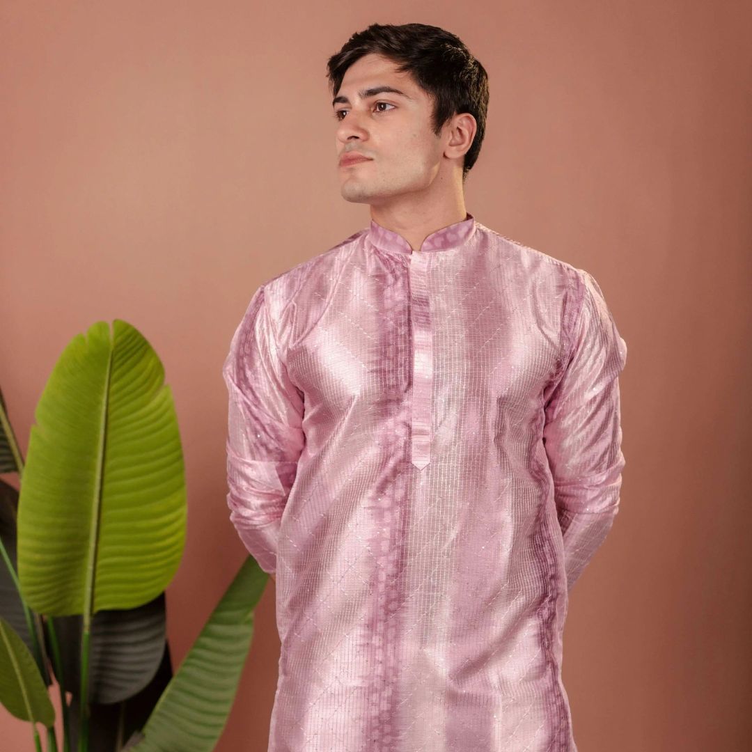 Suutraa Men's Lavender Silk Ombre Kurta - suutraa.com
