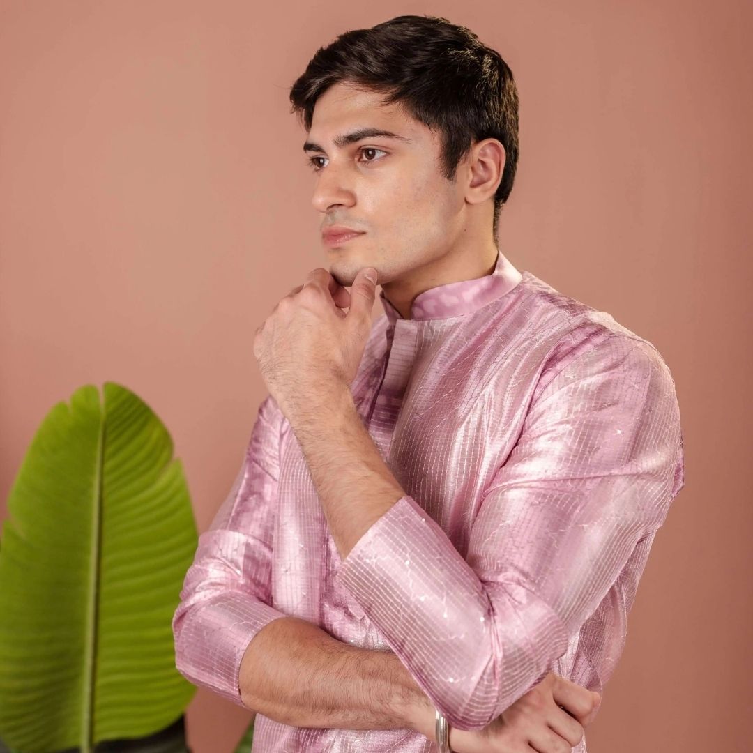 Suutraa Men's Lavender Silk Ombre Kurta With Off White Pyjama Set - suutraa.com