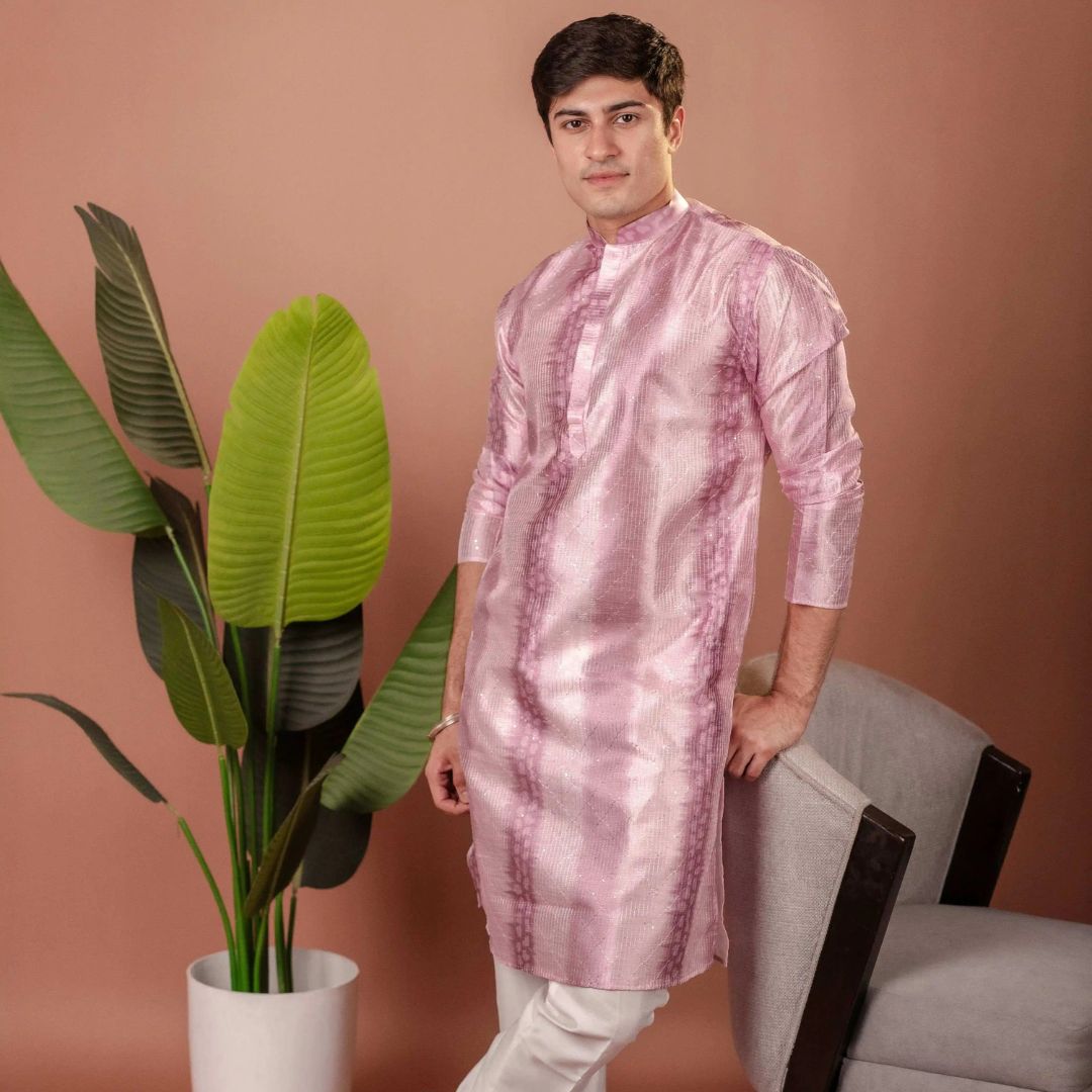 Suutraa Men's Lavender Silk Ombre Kurta - suutraa.com