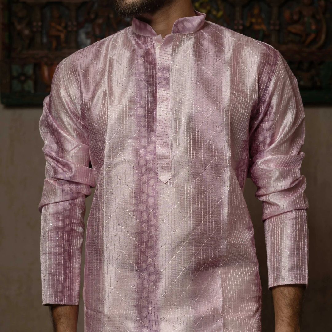 Suutraa Men's Lavender Silk Ombre Kurta - suutraa.com
