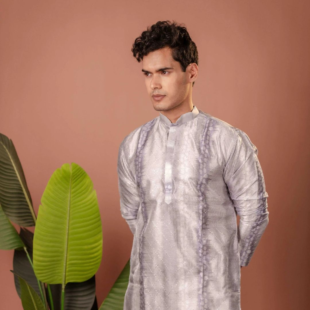 Suutraa Men's Grey Silk Ombre Kurta - suutraa.com