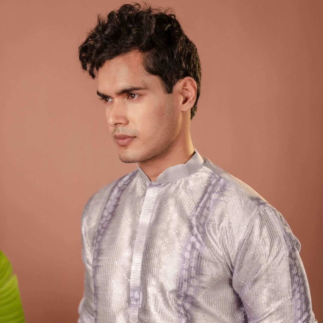 Suutraa Men's Grey Silk Ombre Kurta - suutraa.com