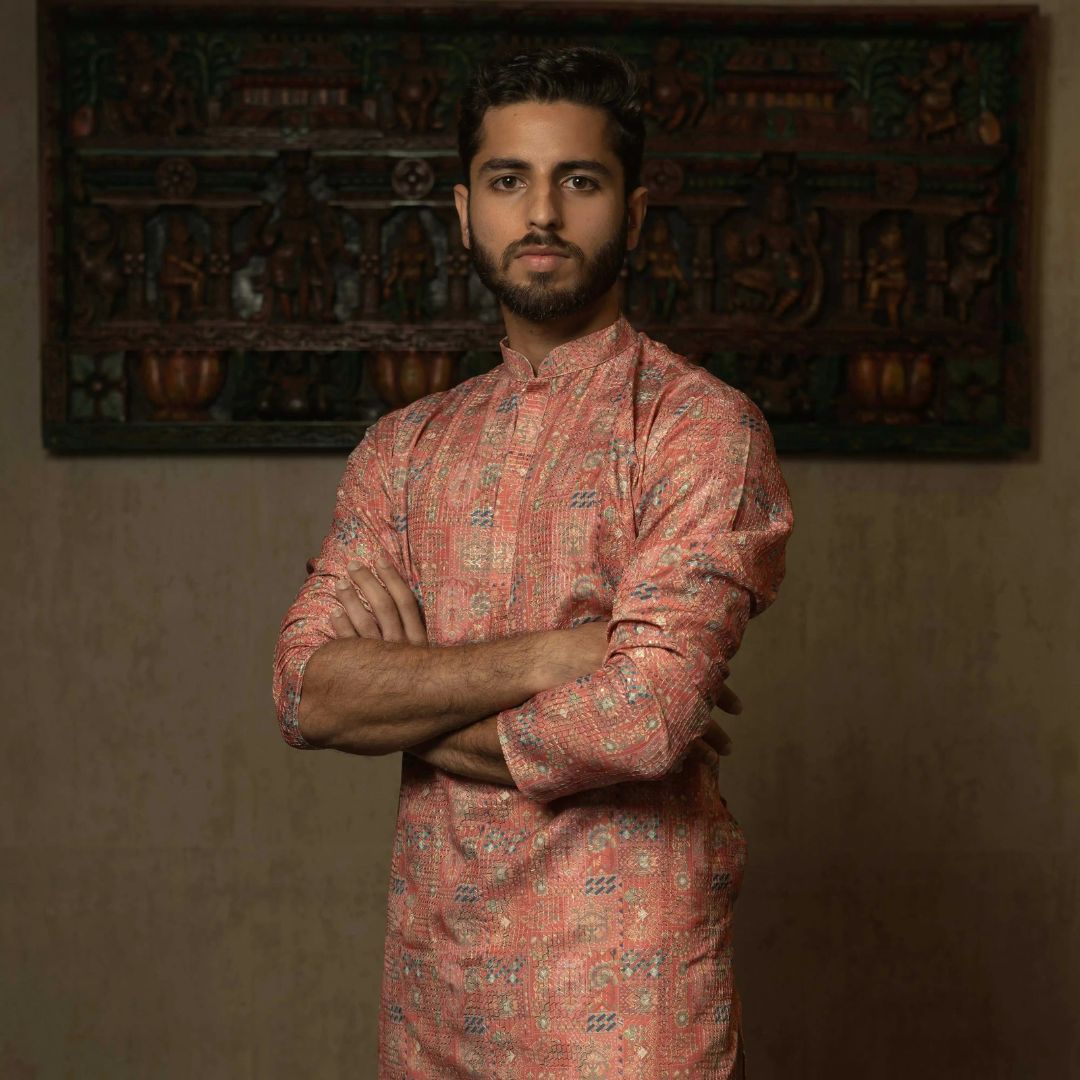 Suutraa Men's Pink Silk Printed Kurta - suutraa.com