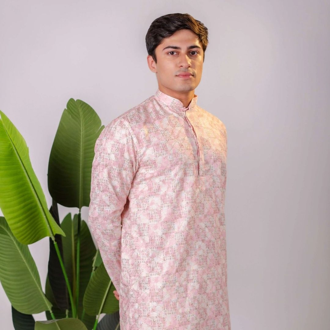 Suutraa Men's Lavender Coding Embroided Kurta
