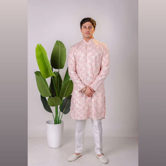 Suutraa Men's Lavender Coding Embroided Kurta