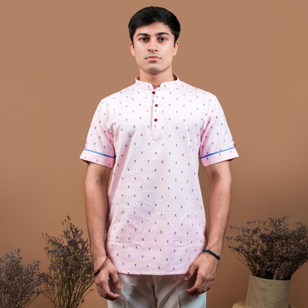 Suutraa Men's Baby Pink Shirt Kurta - suutraa.com