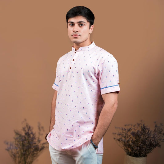Suutraa Men's Baby Pink Shirt Kurta - suutraa.com