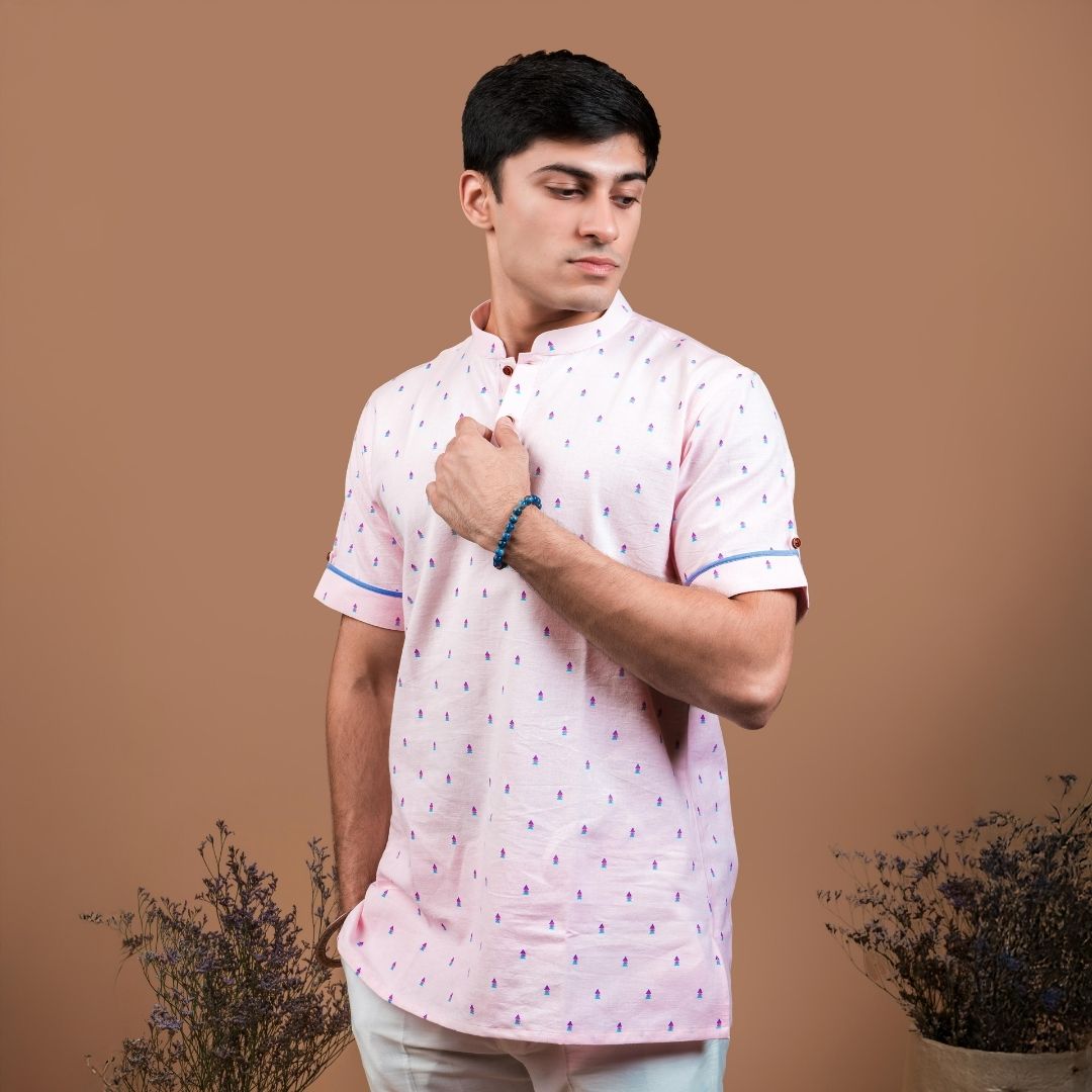 Suutraa Men's Baby Pink Shirt Kurta - suutraa.com