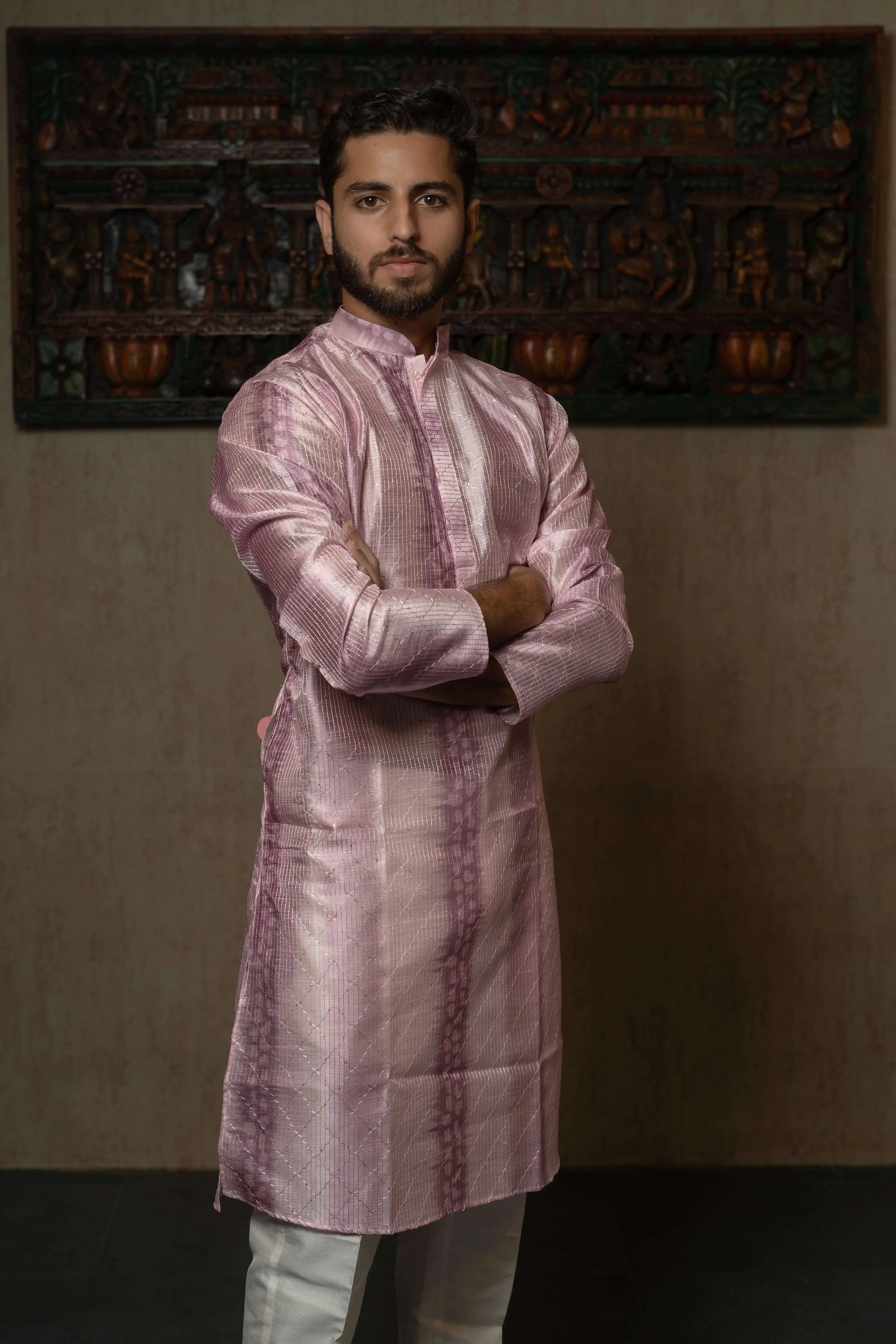 Suutraa Men’s Lavender Silk Omber Kurta - suutraa.com